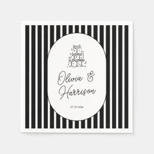 Guardanapos de casamento listrados preto e branco