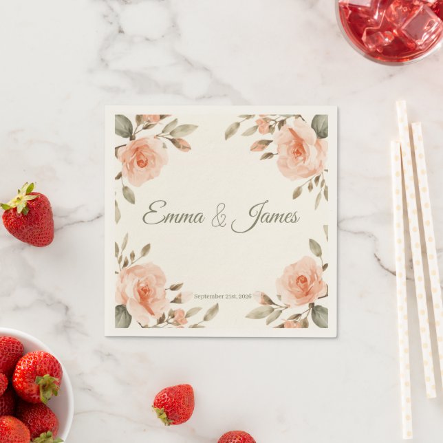 Guardanapos de casamento personalizados com flores (Insitu)