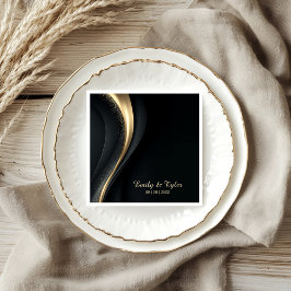 Guardanapos de casamento preto e dourado modernos