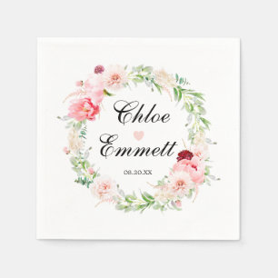 Guardanapos de casamento romântico com coração flo