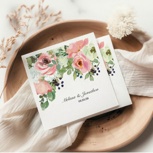 Guardanapos de casamento romântico floral em tons