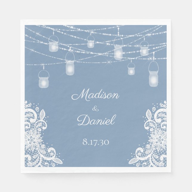 Guardanapos de casamento Rustic Dusty Blue Lights (Frente)