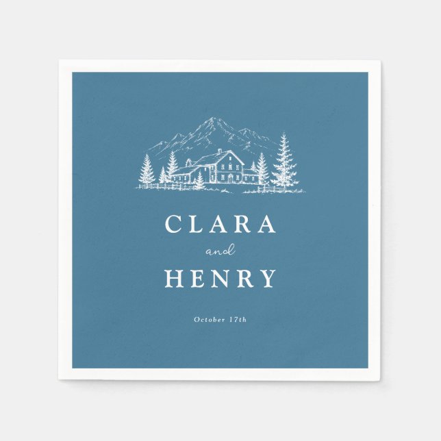 Guardanapos de casamento Slate Blue Ski Lodge (Frente)
