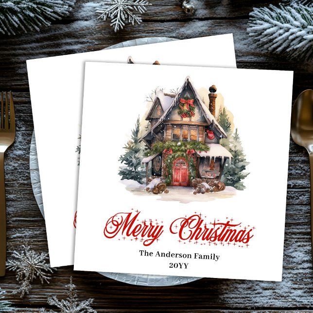Guardanapos de cena de Natal refinados com charme  (Refined Christmas scene napkins with vintage charm)