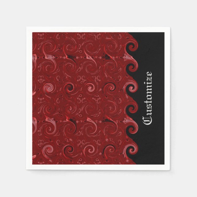 Guardanapos de Cetim com Ondas Vermelho e Preto (Frente)