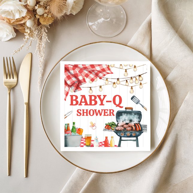 Guardanapos de Chá de Bebê Red Gingham BBQ (Criador carregado)