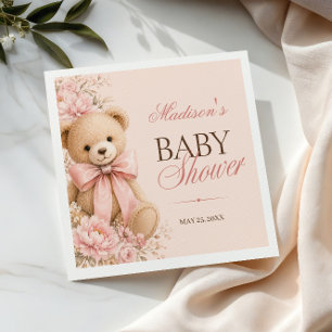 Guardanapos de Chá de Bebê Urso Teddy Rosa Elegant