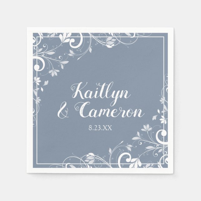 Guardanapos de Cocktail | Bouquet Chic (Azul Empoe (Frente)