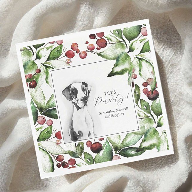 Guardanapos de Cocktail de Natal com Retrato de An (custom pet portrait Christmas cocktail napkins with watercolor great dane dog design Do Tell A Belle)