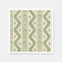 Guardanapos de Cocktail Ikat Verde e Creme, Listra