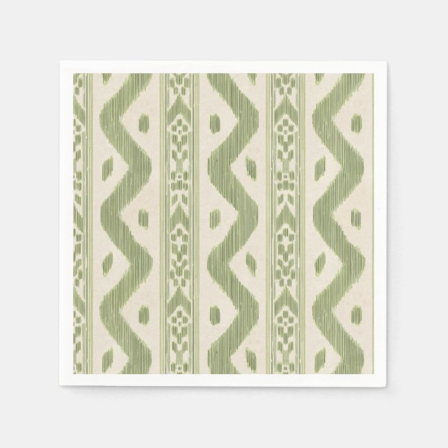 Guardanapos de Cocktail Ikat Verde e Creme, Listra (Frente)