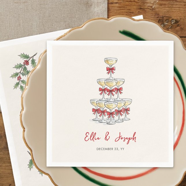 Guardanapos de Cocktail Whimsical Torre de Champan (Cocktail Napkin from the Whimsical Champagne Tower Holiday Wedding Collection by Darling & May)