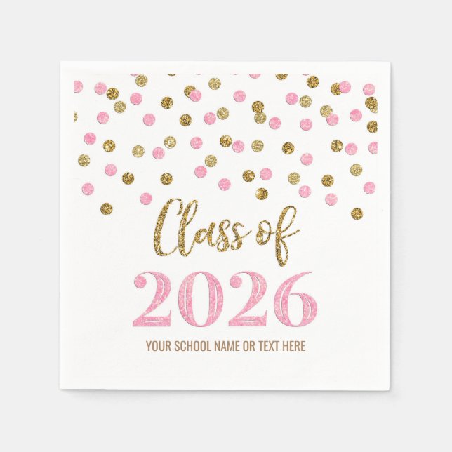 Guardanapos de Confetes Rosa Dourado Turma de 2026 (Frente)