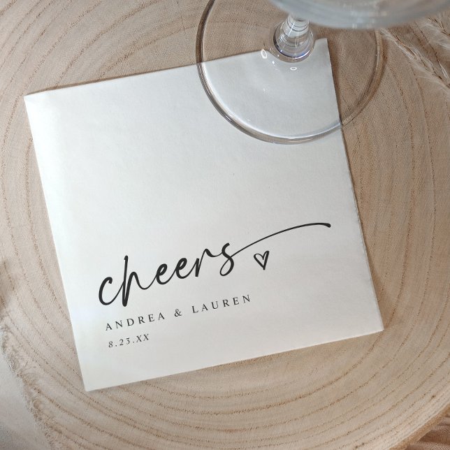 Guardanapos de Coquetel Cheers Coração Escrita à M (Cheers wedding napkins - personalized wedding napkins for reception, rehearsal dinner, engagements)