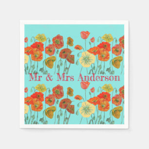 Guardanapos de decoração laranja Shabby Poppy Aqua