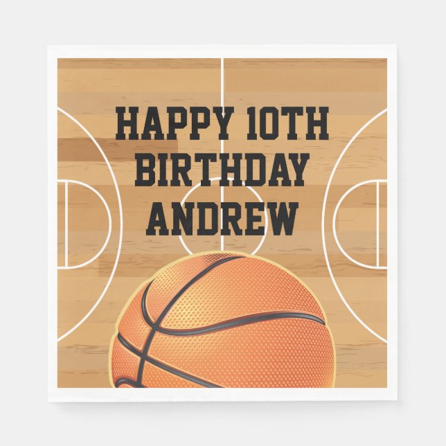Guardanapos de Feliz Aniversário de Basquetebol (Frente)