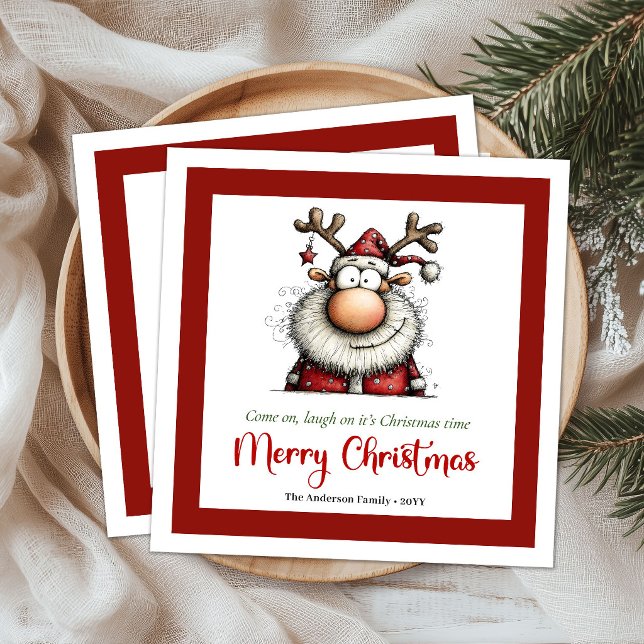Guardanapos de festa com Papai Noel engraçado e ca (Whimsical Funny Santa Claus Humor Party Napkins)