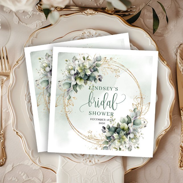 Guardanapos de festa de chá de noiva botânico em v (Dusty Green Botanical Bridal Shower Party Napkins)