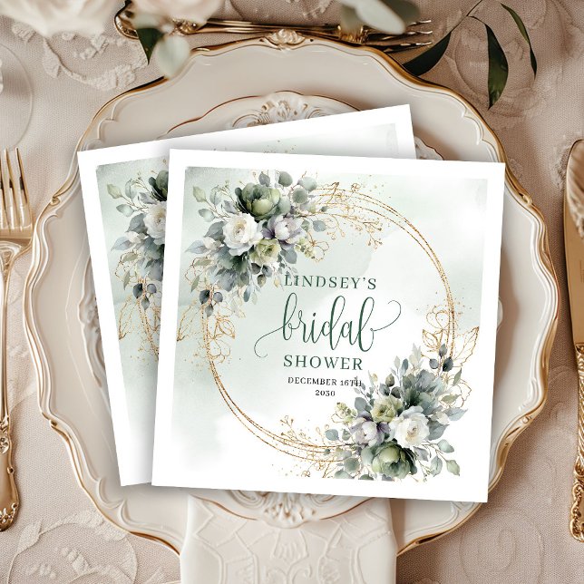 Guardanapos de Festa de Chá de Noiva Botânico Ouro (Green Gold Botanical Bridal Shower Party Napkins)