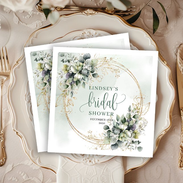 Guardanapos de festa de chá de noiva com folhagem  (Dusty Green Foliage Bridal Shower Party Napkins)