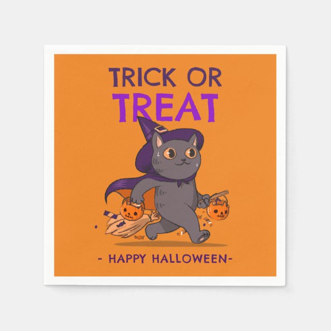 Guardanapos de festa de Halloween, gato com chapéu (Frente)