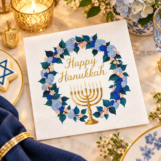 Guardanapos de festa de Hanukkah Menorá Floral Ele