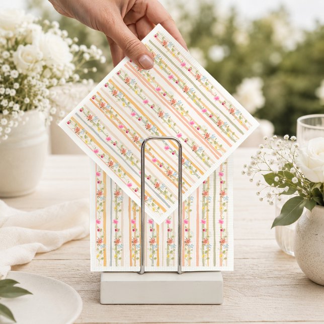 Guardanapos de festa de jardim com listras florais (Paper Napkin | Floral Pattern)