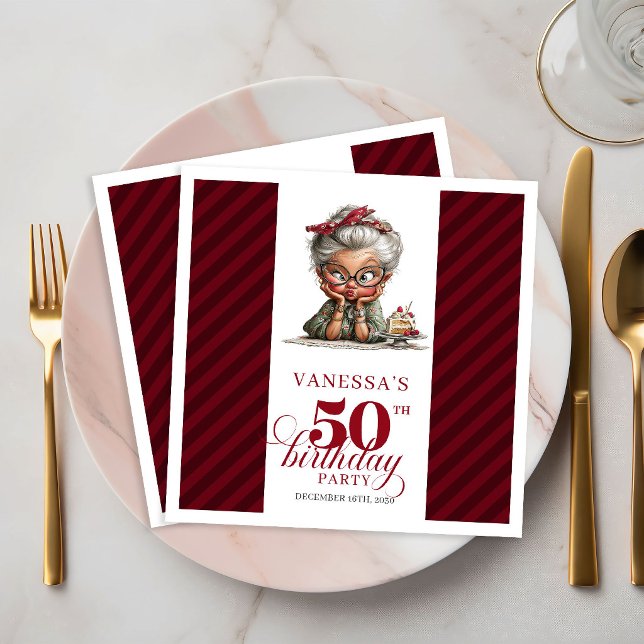 Guardanapos de festa de mesa para aniversário de 5 (50th Birthday Funny Old Lady Napkins Table Party Decor)