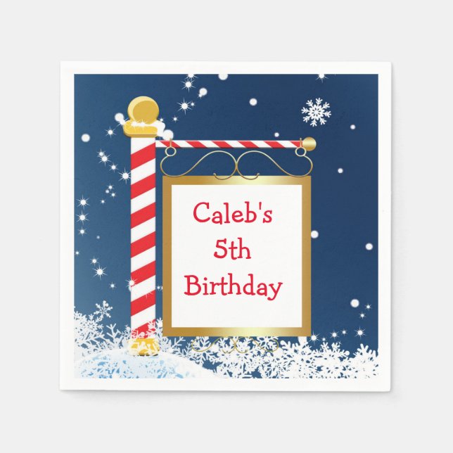 Guardanapos de festa de Natal nevado do Polo Norte (Frente)