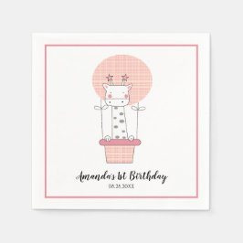 Guardanapos de festa de um ano da menina com giraf