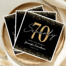 Guardanapos de festa Elegantes Preto Ouro 70º Aniv