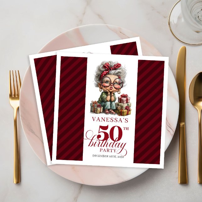 Guardanapos de festa excêntricos para senhora de 5 (Funny 50th Birthday Old Lady Quirky Party Napkins)