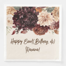 Guardanapos de festa florais marrom bege marfim