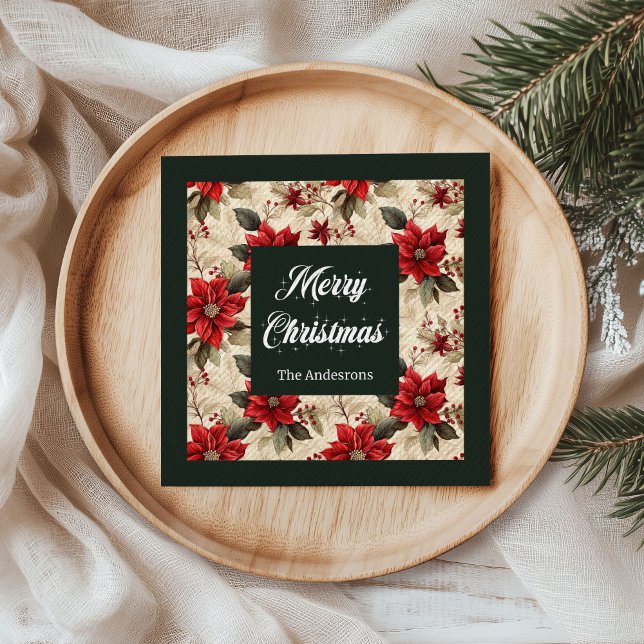 Guardanapos de Flores Clássicas de Natal Elegância (Classic Christmas Flowers Napkins Rustic Elegance)