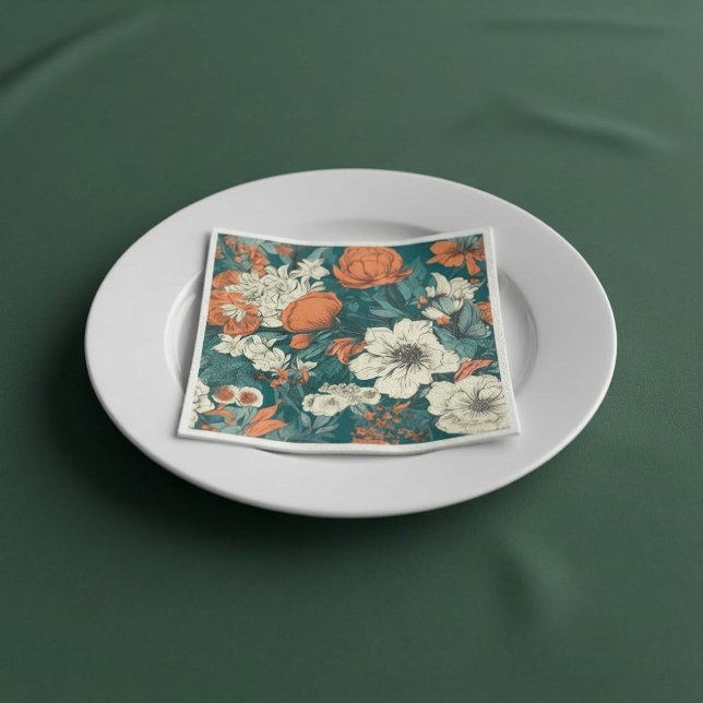 Guardanapos de flores de verão laranja e branco (Orange and white summer flowers Napkins.)