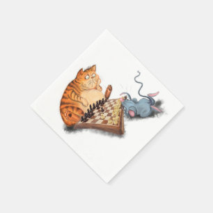 Guardanapos de Gato e Rato Jogando Xadrez para Cri