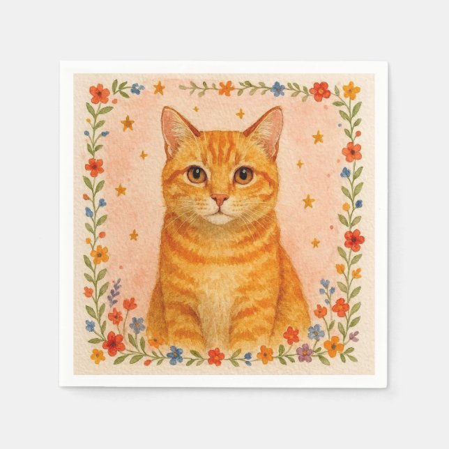 Guardanapos de Gato em Aquarela. (Frente)