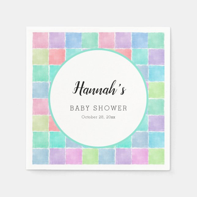 Guardanapos de Gingham Pastel Blocos para Chá de B (Frente)