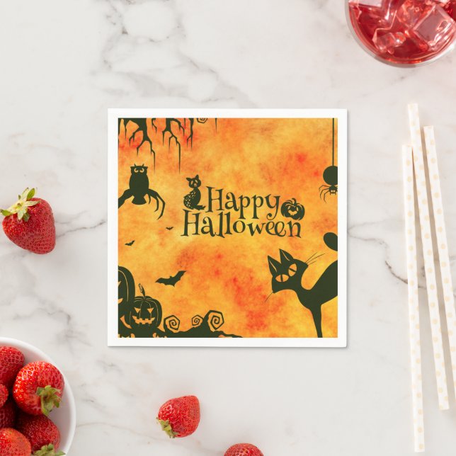 Guardanapos de Halloween com Gatos Morcegos Coruja (Insitu)