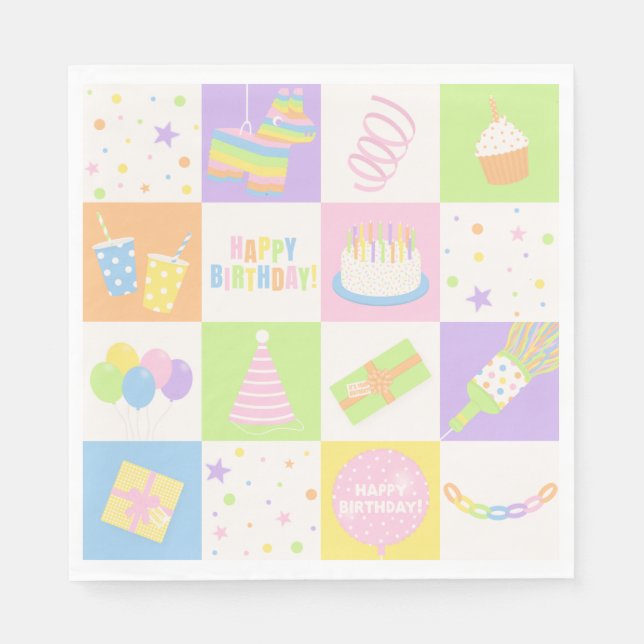 Guardanapos de Ícones de Aniversário Pastel para F (Frente)