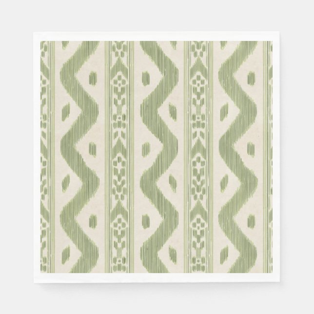 Guardanapos de jantar de papel Ikat verde e creme, (Frente)