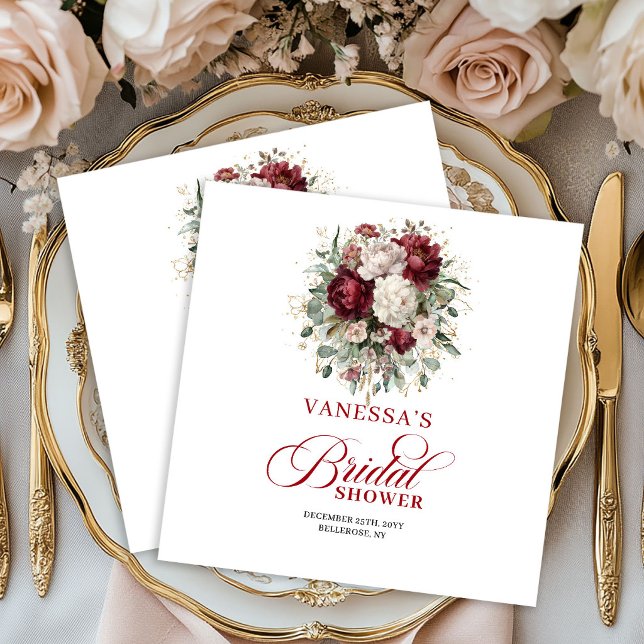 Guardanapos de Jantar Florais Burgundy Mínimos par (Minimal Burgundy Floral Bridal Shower Napkins)