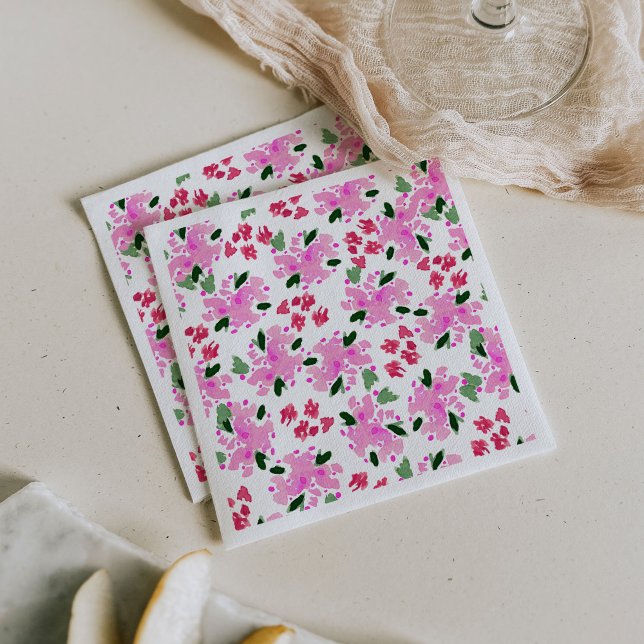 Guardanapos de Jardim Floral Aquarela Roxa (Fuchsia pink watercolor floral garden paper party napkins.)