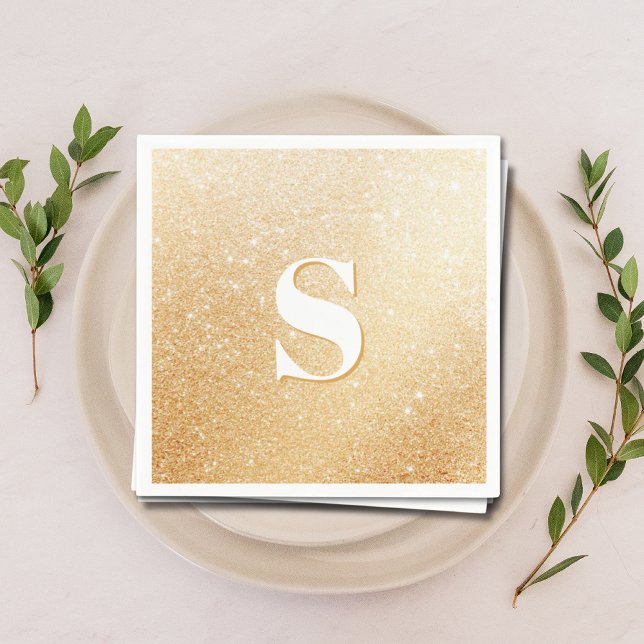 Guardanapos de Luxo com Monograma Personalizado e  (Gold Glitter Luxury Personalized Monogram Napkins
)