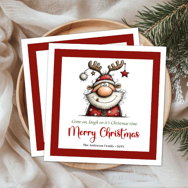 Guardanapos de mesa de Natal de desenho animado do (Funny Quirky Santa Cartoon Christmas Table Napkins)