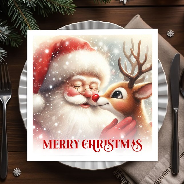 Guardanapos de mesa de Natal Jolly Santa Rudolph P (Jolly Santa Rudolph Christmas Table Napkins for Parties)