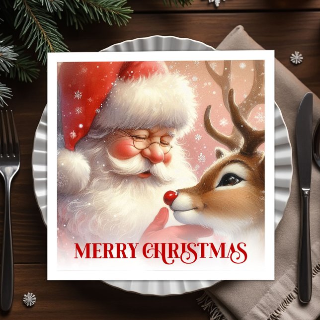 Guardanapos de mesa festivos alegres do Papai Noel (Joyful Santa Rudolph Festive Table Napkins)