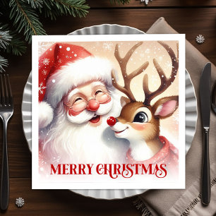 Guardanapos de Natal Alegre Papai Noel e Rudo Dinn