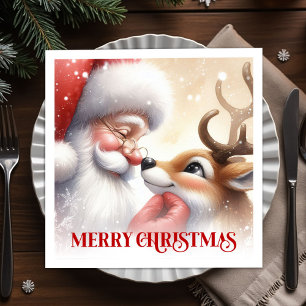 Guardanapos de Natal Alegre Papai Noel e Rudolph J