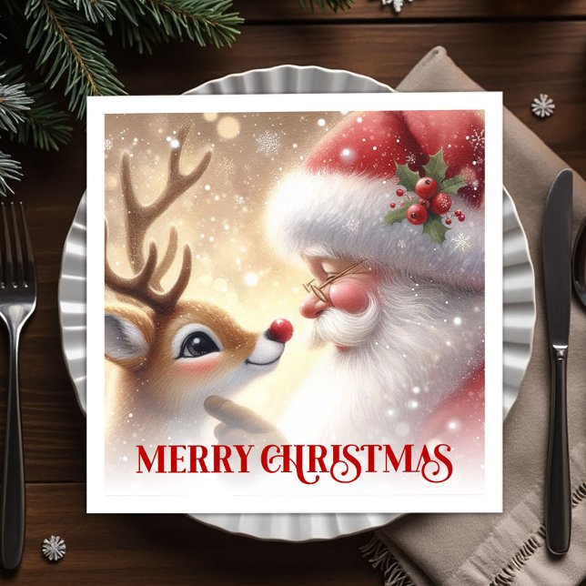 Guardanapos de Natal Alegre Rudolph Jantar de Nata (Cheerful Santa Rudolph Holiday Dinner Napkins Christmas)